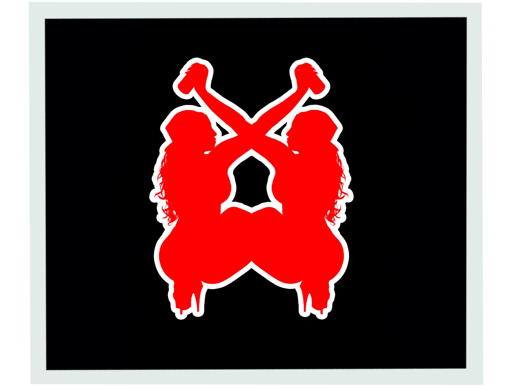 Red silhouette of Graffiti City logo for custom made square stickers. 